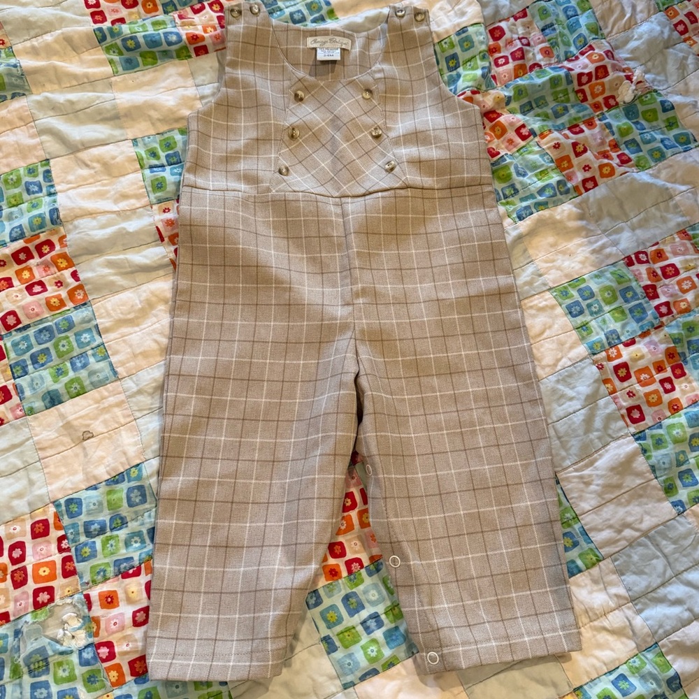 Carriage Boutique Beige Plaid Double-Breasted Jumpsuit